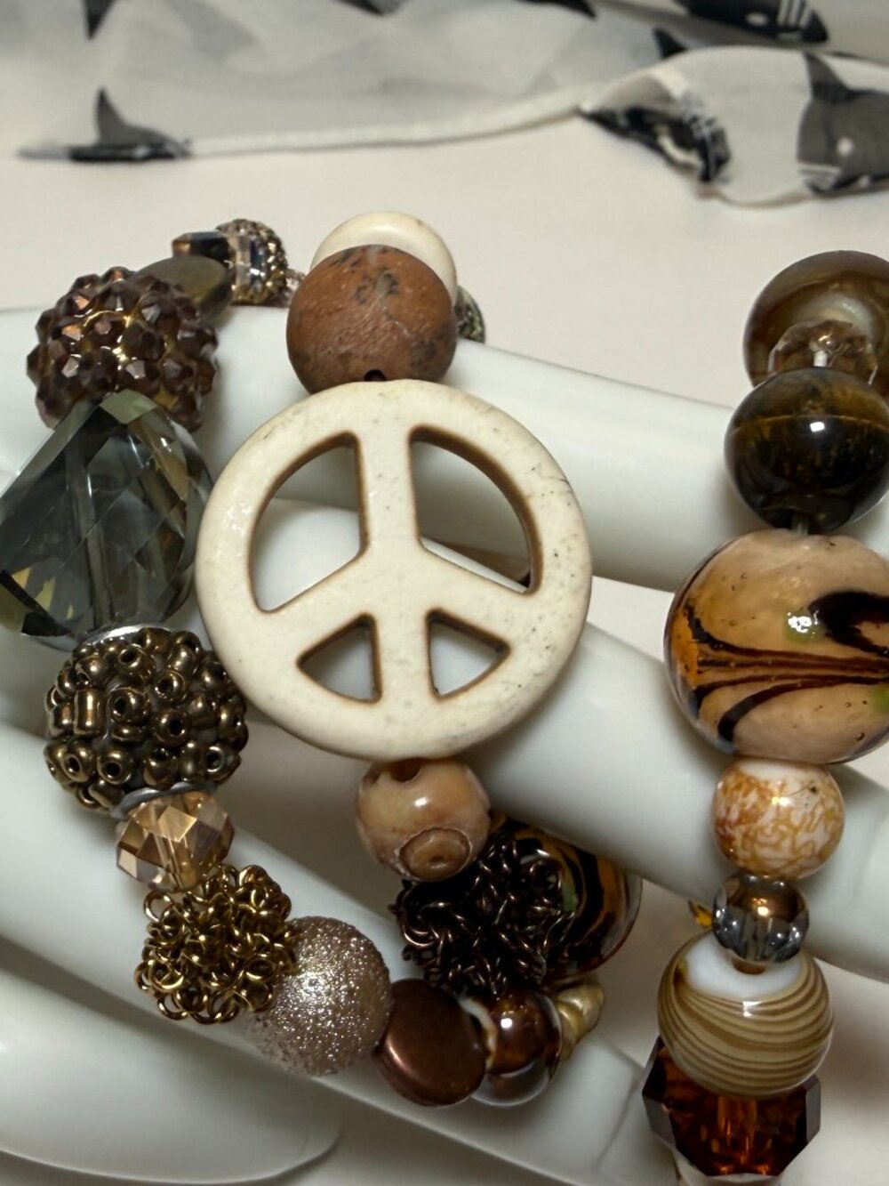 3 Stretchy Handcrafted Beaded Bracelets Earth Tones Peace Sign Jesse James Beads